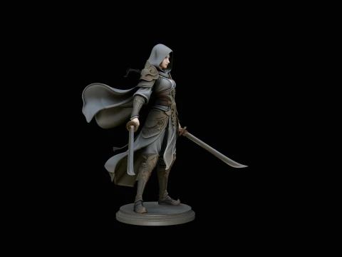 Hooded Dual Sword Assassin Statue Design 2 - 3D Print Model 3D Print Model