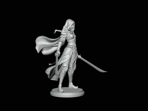 Hooded Dual Sword Assassin Statue Design 2 - 3D Print Model 3D Print Model