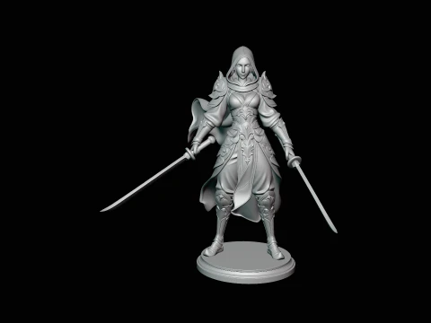 Hooded Dual Sword Assassin Statue Design 2 - 3D Print Model 3D Print Model