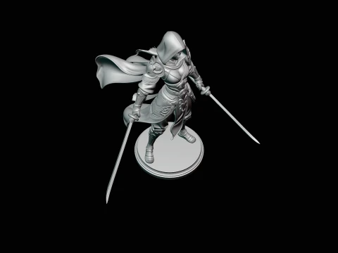 Hooded Dual Sword Assassin Statue Design 2 - 3D Print Model 3D Print Model