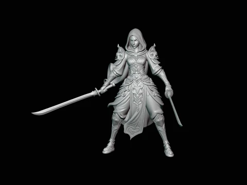 Hooded Dual Sword Assassin Statue Design 3 - 3D Print Model 3D Print Model
