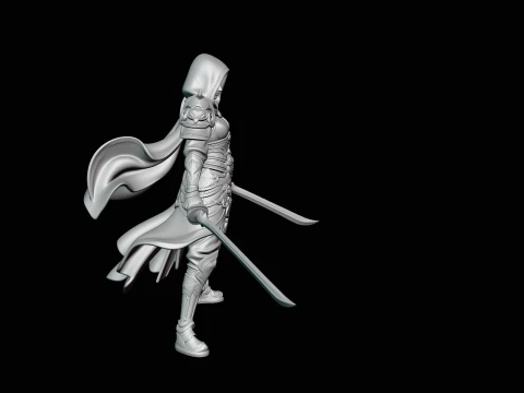 Hooded Dual Sword Assassin Statue Design 3 - 3D Print Model 3D Print Model
