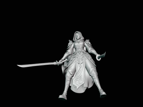 Hooded Dual Sword Assassin Statue Design 3 - 3D Print Model 3D Print Model
