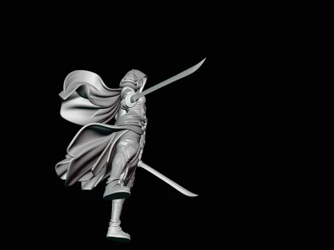 Hooded Dual Sword Assassin Statue Design 3 - 3D Print Model 3D Print Model