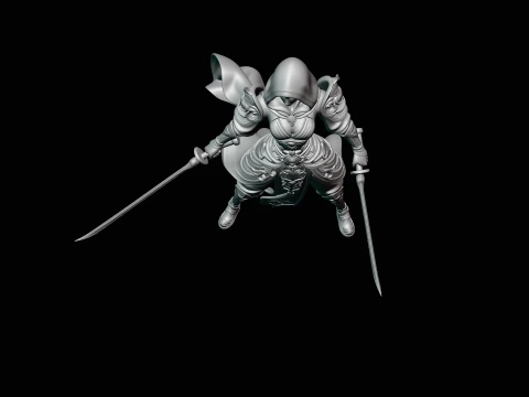 Hooded Dual Sword Assassin Statue Design 3 - 3D Print Model 3D Print Model