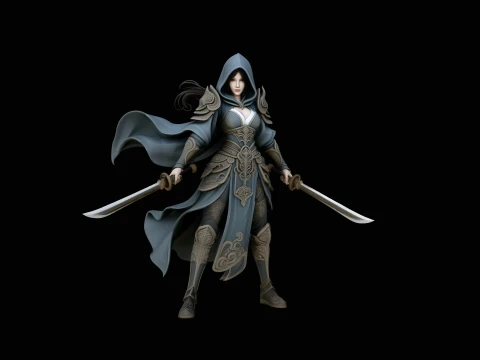 Hooded Dual Sword Assassin Statue Design 4 - 3D Print Model 3D Print Model