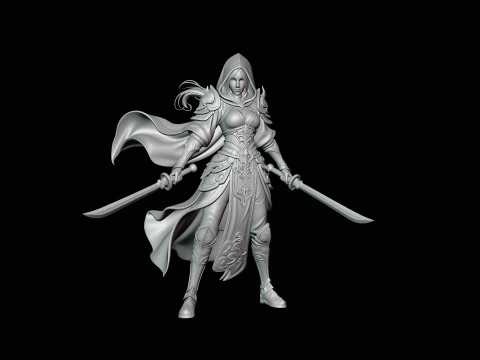 Hooded Dual Sword Assassin Statue Design 4 - 3D Print Model 3D Print Model