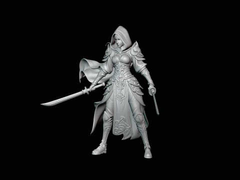 Hooded Dual Sword Assassin Statue Design 4 - 3D Print Model 3D Print Model