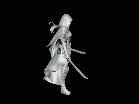 Hooded Dual Sword Assassin Statue Design 4 - 3D Print Model 3D Print Model