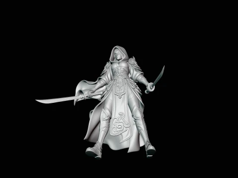Hooded Dual Sword Assassin Statue Design 4 - 3D Print Model 3D Print Model