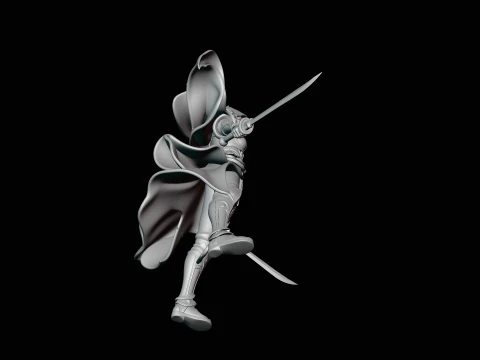 Hooded Dual Sword Assassin Statue Design 4 - 3D Print Model 3D Print Model