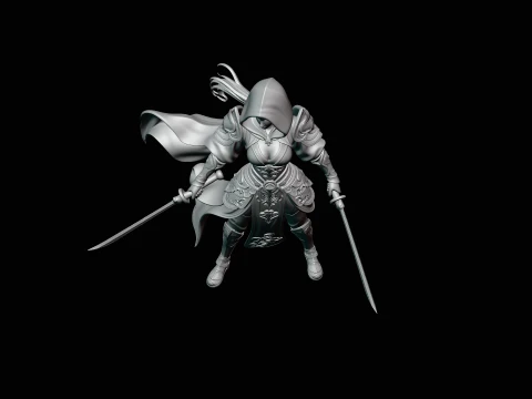 Hooded Dual Sword Assassin Statue Design 4 - 3D Print Model 3D Print Model
