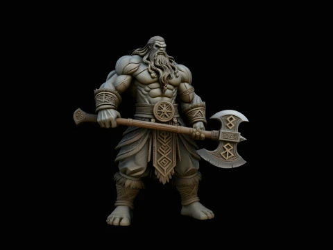 Barbarian with Axe Statue Design 5 - 3D Print Model 3D Print Model