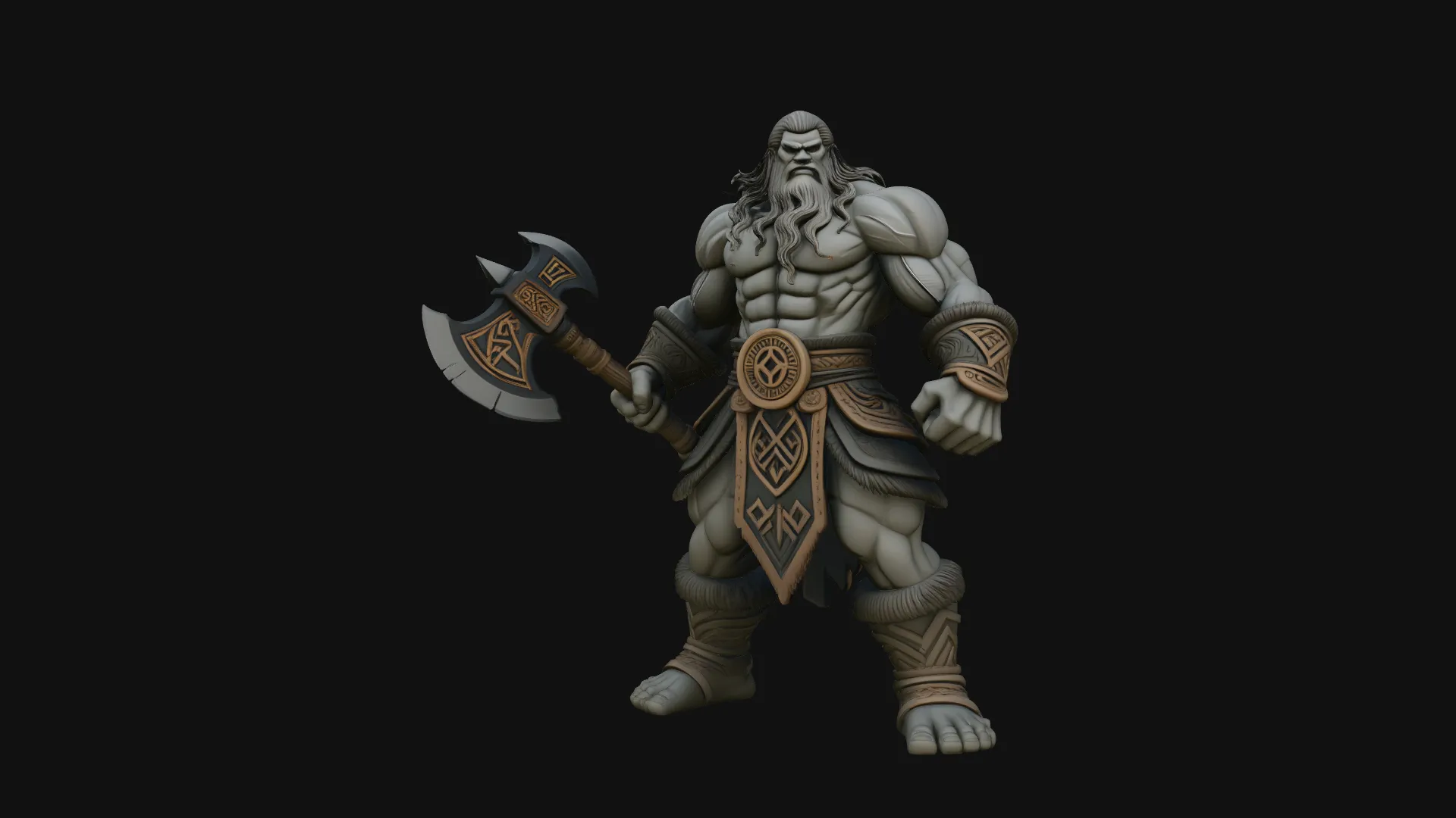 Barbarian with Axe Statue Design 6 - 3D Print Model 3D Print Model .c4d .max .obj .3ds .fbx .stl .blend 