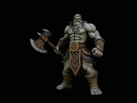 Barbarian with Axe Statue Design 6 - 3D Print Model 3D Print Model