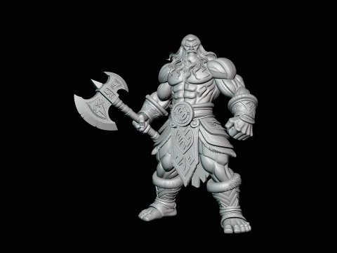 Barbarian with Axe Statue Design 6 - 3D Print Model 3D Print Model