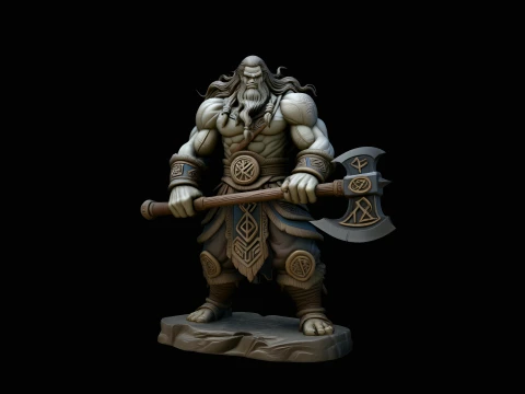 Barbarian with Axe Statue Design 7 - 3D Print Model 3D Print Model