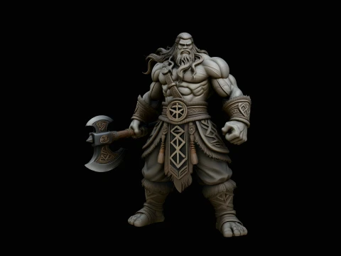 Barbarian with Axe Statue Design 8 - 3D Print Model 3D Print Model