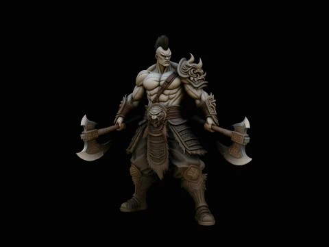 Mohawk Dual Axe Warrior Statue Design 1 - 3D Print Model 3D Print Model