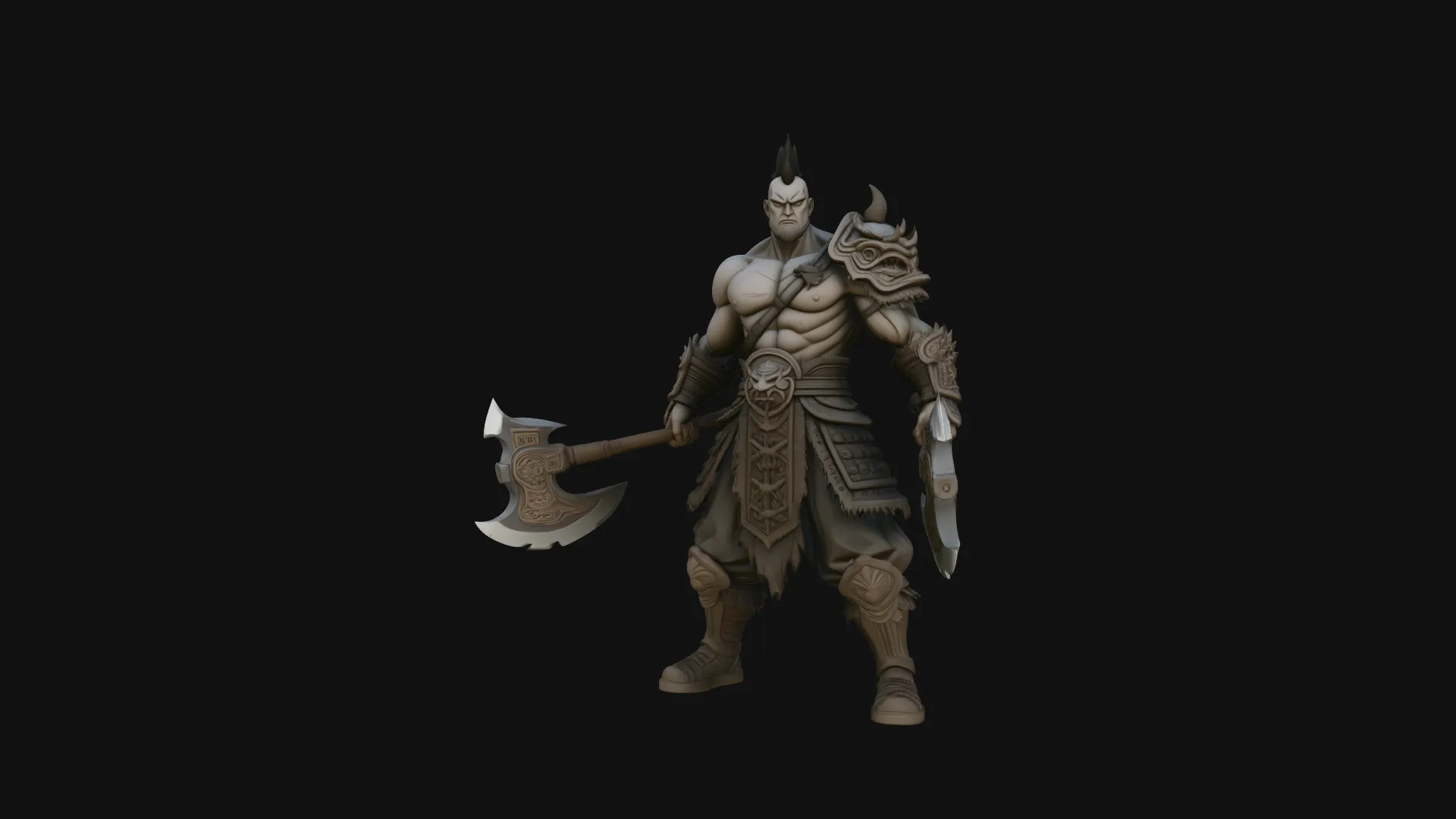 Mohawk Dual Axe Warrior Statue Design 2 - 3D Print Model 3D Print Model .c4d .max .obj .3ds .fbx .stl .blend 