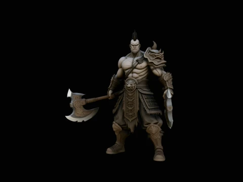 Mohawk Dual Axe Warrior Statue Design 2 - 3D Print Model 3D Print Model