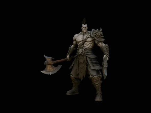 Mohawk Dual Axe Warrior Statue Design 3 - 3D Print Model 3D Print Model
