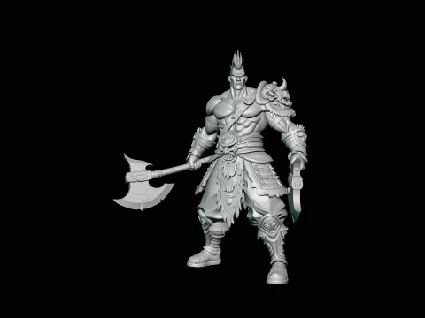 Mohawk Dual Axe Warrior Statue Design 3 - 3D Print Model 3D Print Model