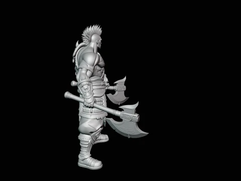 Mohawk Dual Axe Warrior Statue Design 3 - 3D Print Model 3D Print Model