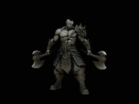 Mohawk Dual Axe Warrior Statue Design 4 - 3D Print Model 3D Print Model