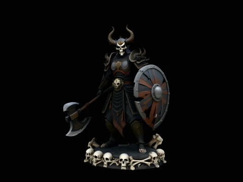 Horned Skull Warlord Statue Design 4 - 3D Print Model 3D Print Model