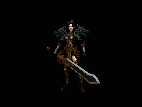 Dragon Armor Swordswoman Statue Design 1 - 3D Print Model 3D Принт Модель