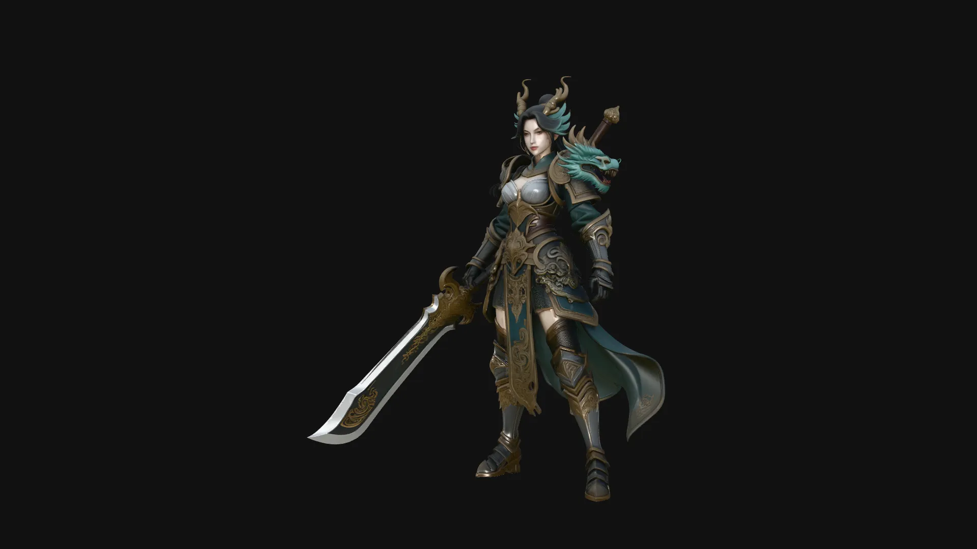 Dragon Armor Swordswoman Statue Design 4 - 3D Print Model 3D Print Model .c4d .max .obj .3ds .fbx .stl .blend 