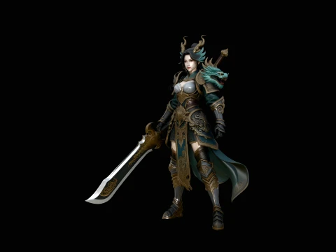 Dragon Armor Swordswoman Statue Design 4 - 3D Print Model Model do druku 3D