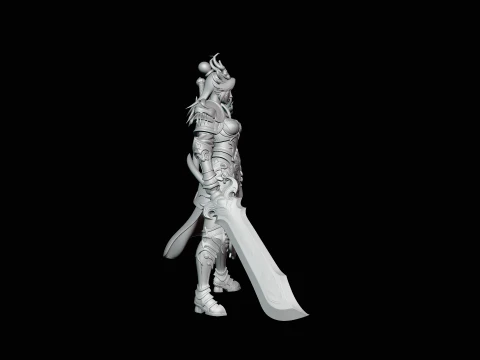 Dragon Armor Swordswoman Statue Design 4 - 3D Print Model 3D Print Model