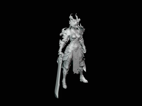 Dragon Armor Swordswoman Statue Design 4 - 3D Print Model 3D Print Model