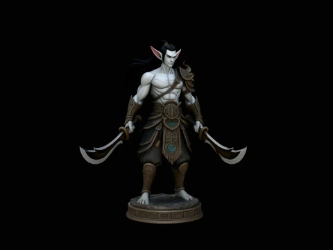 Dark Elf Dual Blade Statue Design 2 - 3D Print Model 3D Print Model