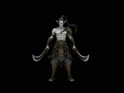 Dark Elf Dual Blade Statue Design 3 - 3D Print Model 3D Print Model