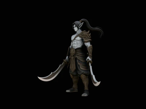 Dark Elf Dual Blade Statue Design 4 - 3D Print Model 3D printmodel