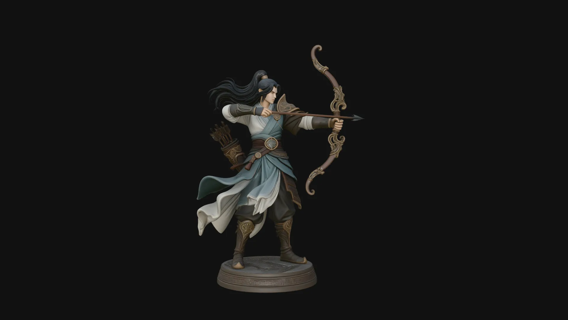 Robed Archer with Bow Statue Design 1 - 3D Print Model 3D Print Model .c4d .max .obj .3ds .fbx .stl .blend