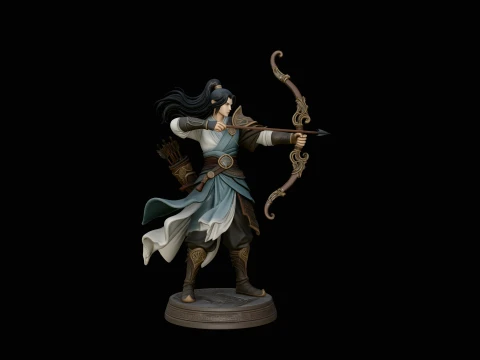 Robed Archer with Bow Statue Design 1 - 3D Print Model 3D Druckmodell