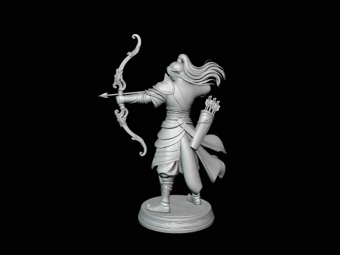Robed Archer with Bow Statue Design 1 - 3D Print Model 3D Print Model