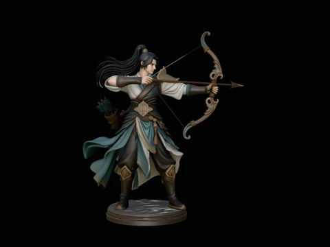 Robed Archer with Bow Statue Design 2 - 3D Print Model 3D Druckmodell