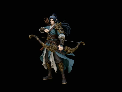 Robed Archer with Bow Statue Design 3 - 3D Print Model 3D Druckmodell