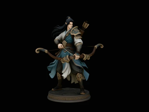 Robed Archer with Bow Statue Design 4 - 3D Print Model 3D Druckmodell