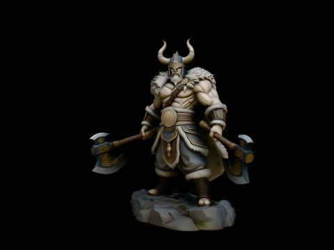 Norse Warrior with Sword and Axe Statue Design 1 - 3D Print Model Modelo de Impressão 3D