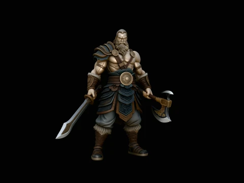 Norse Warrior with Sword and Axe Statue Design 3 - 3D Print Model 3D Druckmodell
