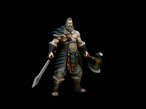 Norse Warrior with Sword and Axe Statue Design 4 - 3D Print Model 3D Print Model