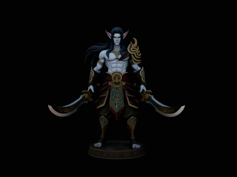 Dark Elf Dual Blade Statue Design 5 - 3D Print Model Modello di stampa 3D
