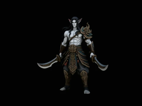 Dark Elf Dual Blade Statue Design 6 - 3D Print Model 3D Print Model