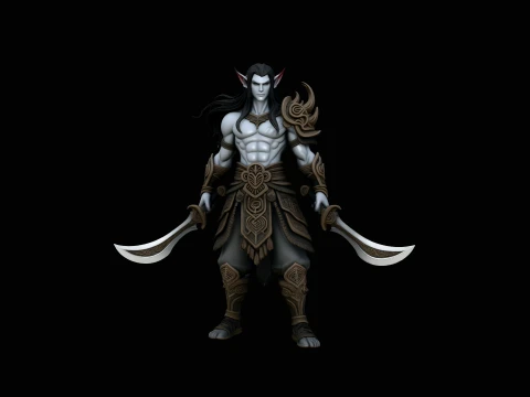 Dark Elf Dual Blade Statue Design 8 - 3D Print Model Modelo de impresión 3D